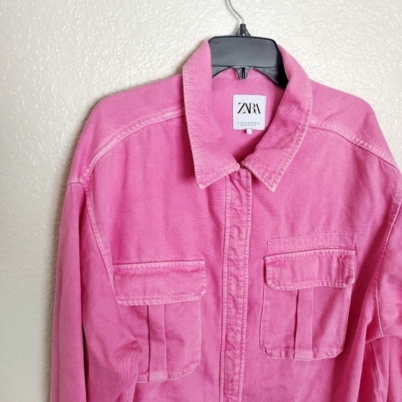 Zara Pink Oversized Denim Jacket | Shacket Style, Size M - Picture 3 of 8